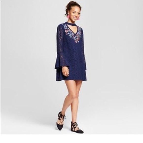 Xhilaration Dresses & Skirts - 3/$20 Blue Lace Embroidered Swing Dress